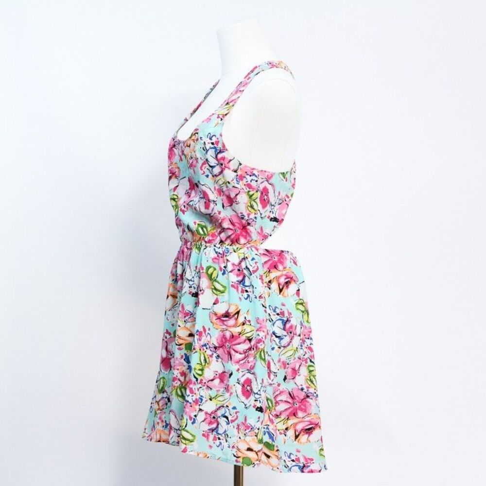 LOVERICHE Women’s Mint Floral Open Back Mini Dress Cutout Boho Size Medium M
